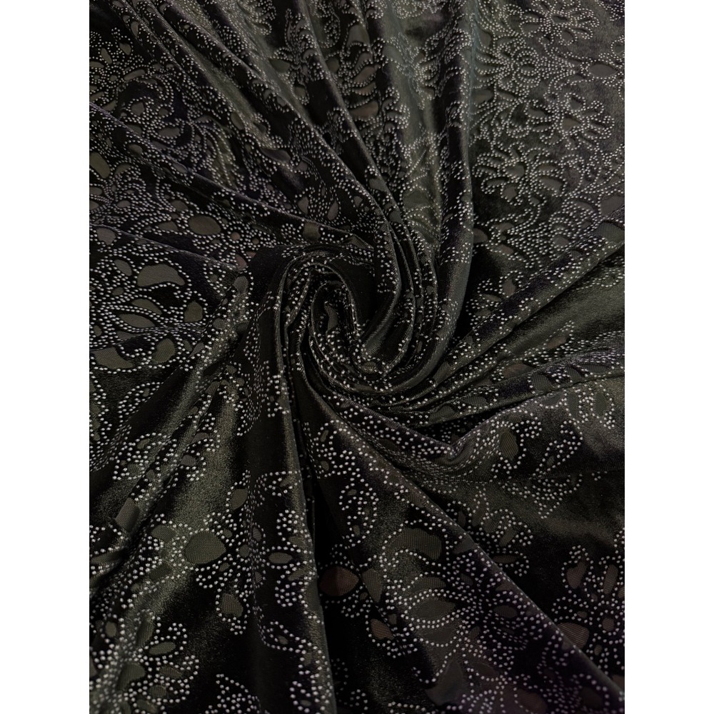 Black‎ Velvet Fabric 66"/60" Stretch Silver Glitter Damask Floral Sheer Sewing